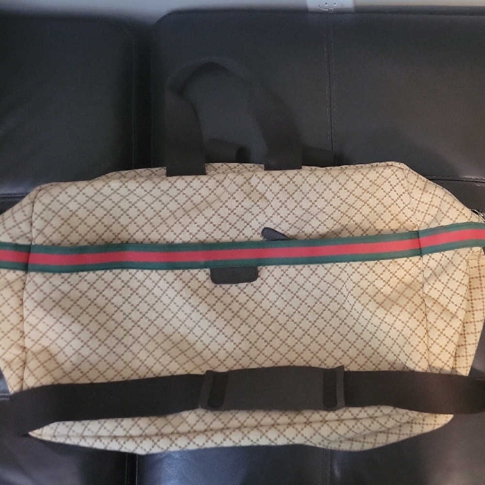 Gucci Beige & Green Web Stripe Tote Bag - Gently Used, Minor Wear